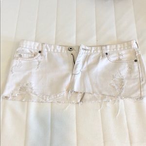 Really short white denim skirt